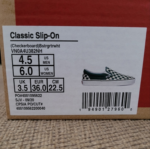 VANS UNISEX CLASSIC SLIP ON GREEN CHECKERBOARD SNEAKERS - Picture 13 of 13